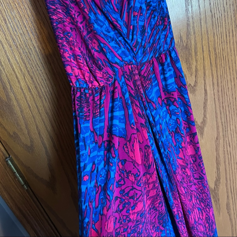 Liz Lange Blue and Pink Maternity Maxi Dress Size XS Tank Stretchy Summer Bright - Picture 2 of 5